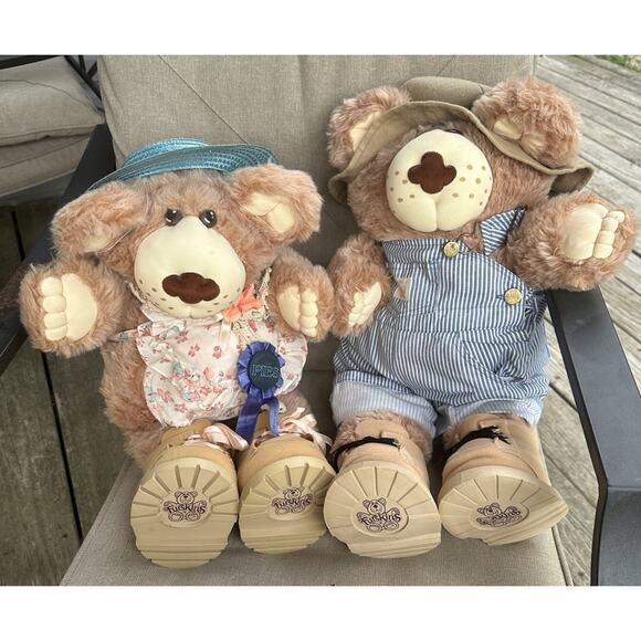 Vintage Furskins Plush 22" Teddy Bears By Xavier Roberts Pair Of Them - Picture 1 of 16